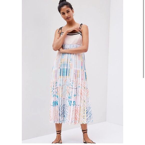 Geisha Designs Abstract Pleated Midi Dress Anthropologie pink - Picture 1 of 4